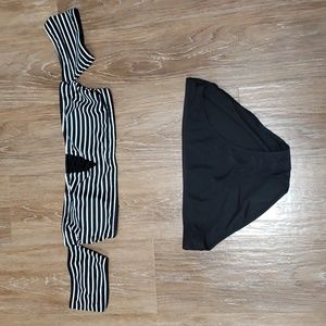 (L) Striped Matching Two Piece Bikini Set Cold Shoulder Bandeau Swimwear Pool